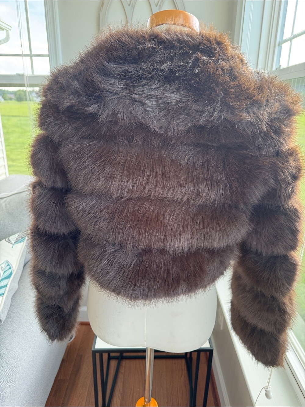 Fanpuguizhen Dark Espresso Brown Faux Fur Cropped bolero Shrug Jacket size L NWT - Picture 6 of 9